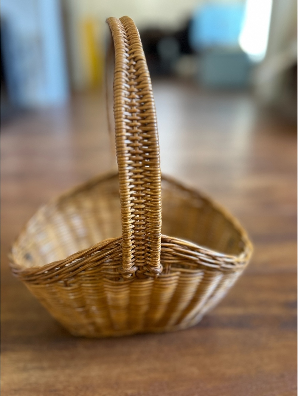 Small Vintage Wicker Basket with Handle and Button Closure